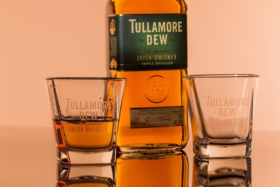 Irish whiskey tasting shots on a bar