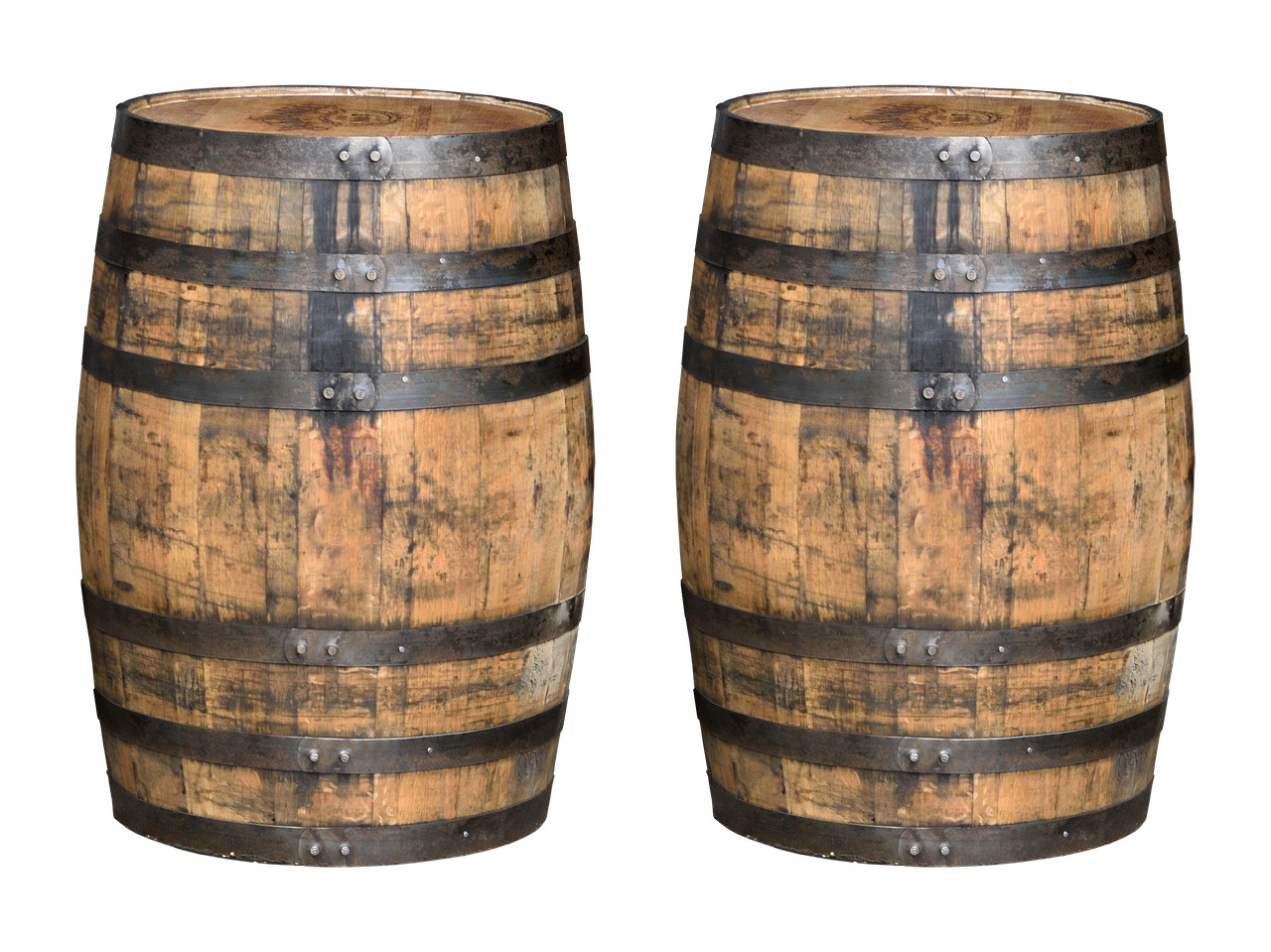 Whiskey barrels stacked for ageing