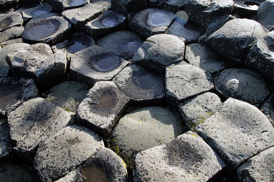Giants Causeway basalt columns from above Northern Ireland