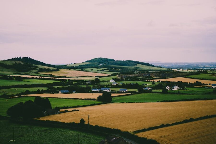 Irish countryside green fields and rolling hills