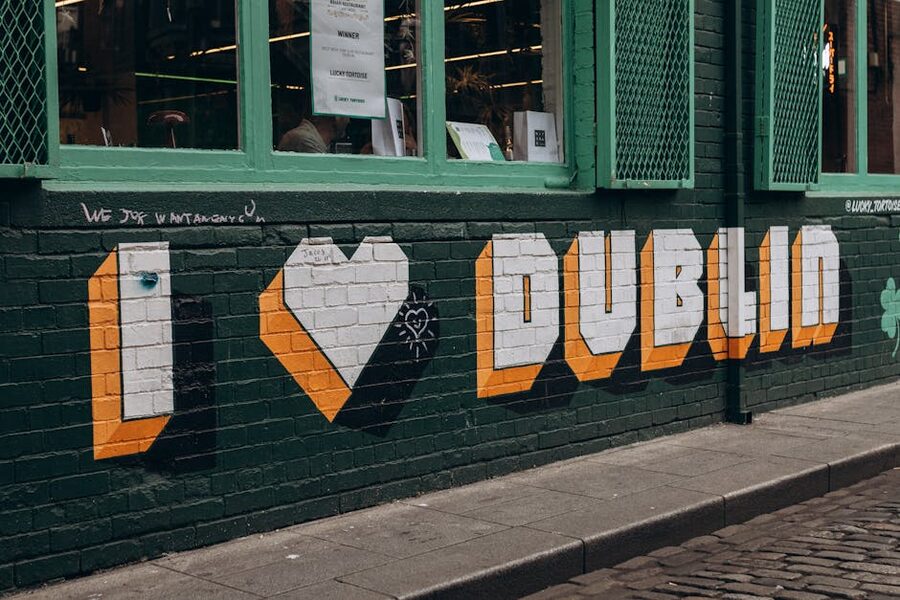 Colourful street art mural on a Dublin building wall
