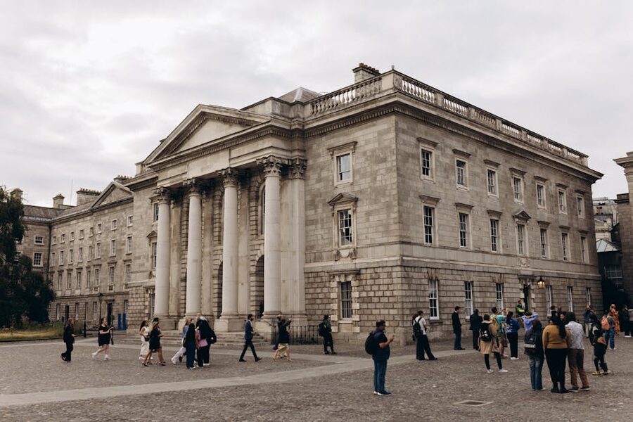 The neoclassical front facade of Trinity College Dublin