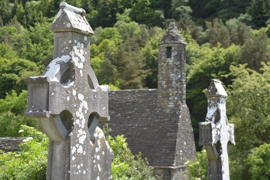 Celtic stone cross at Glendalough Ireland