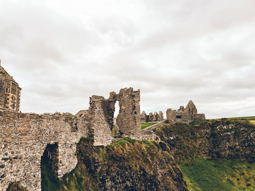 Dunluce Castle ruins on Antrim coast cliffs