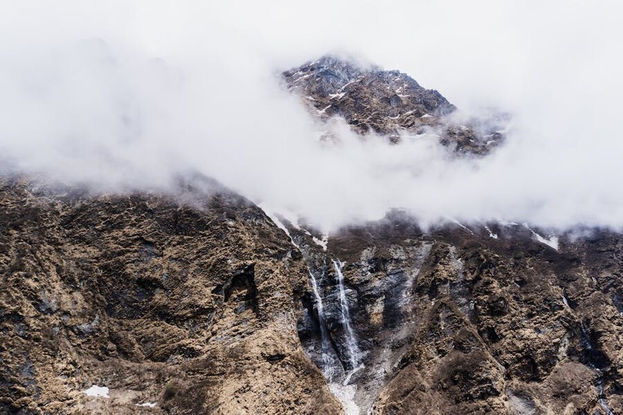Clouds rolling across Himalayan peaks in Nepal