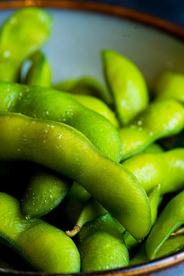 Bowl of bright green edamame beans