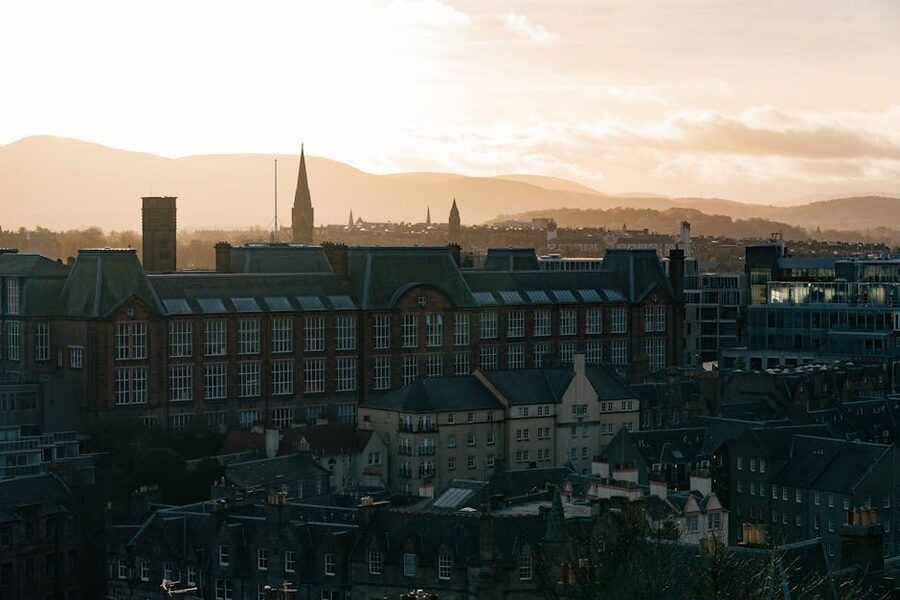 Edinburgh aerial sunrise view of city