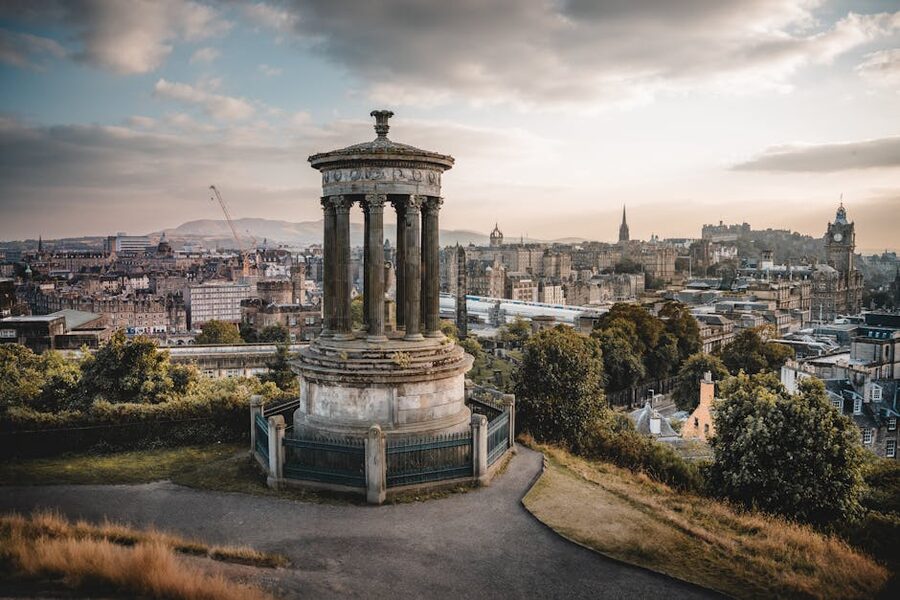 Edinburgh Calton Hill historic view at sunset