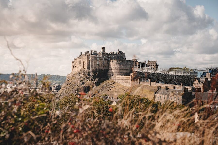 Edinburgh Castle in autumn with copper foliage