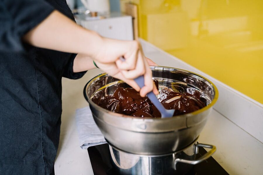 Mixing melted chocolate at the Edinburgh Chocolatarium