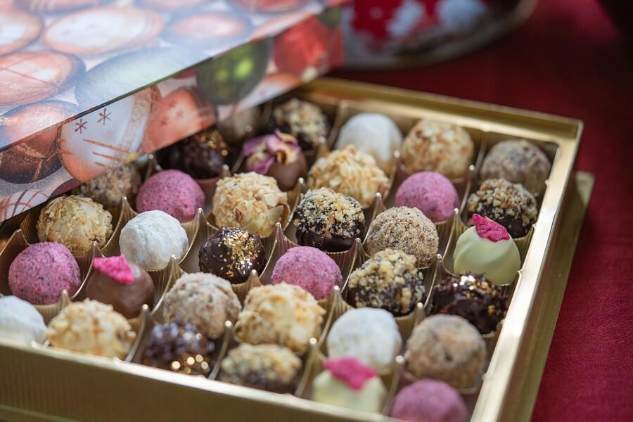 Tray of chocolate truffles