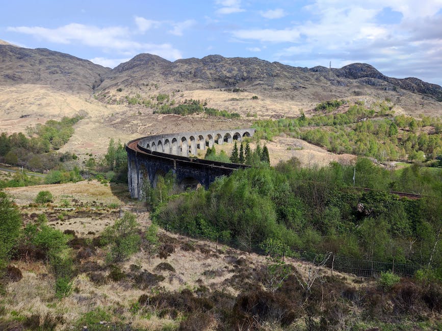 Glenfinnan Viaduct curving 21 arches Scottish Highlands