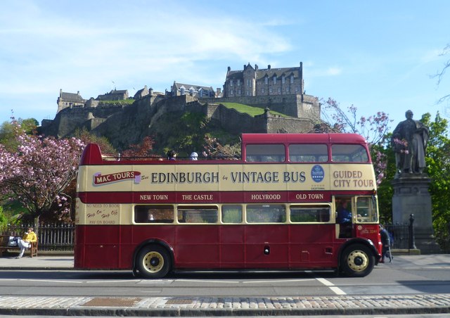 Vintage open-top bus on Princes Street Edinburgh