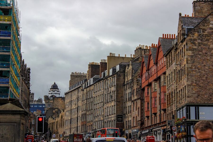 Edinburgh Old Town historic buildings with city traffic