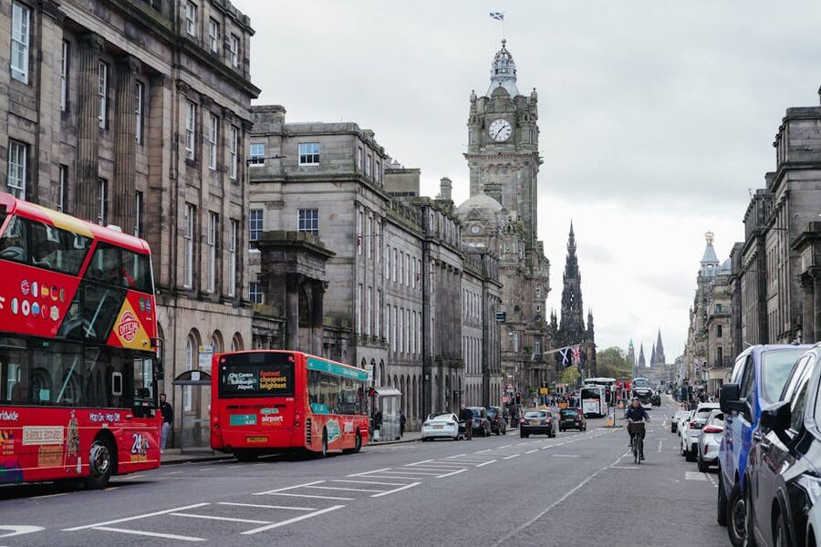 Princes Street with the Balmoral Hotel and city buses