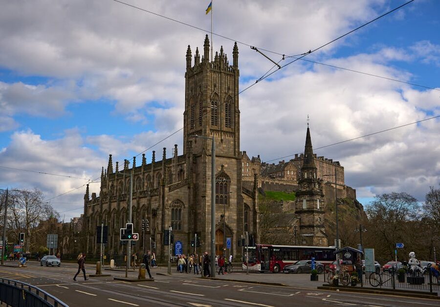 St Giles Cathedral with Edinburgh Castle on the skyline