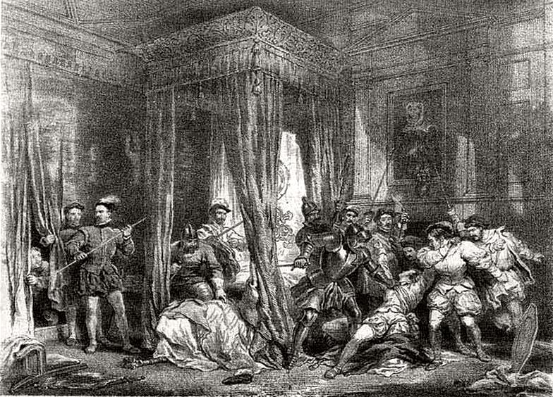 Mary Queen of Scots bedchamber at Holyrood lithograph by T. Picken