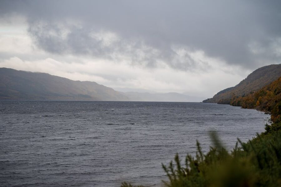 Loch Ness panorama under cloudy skies