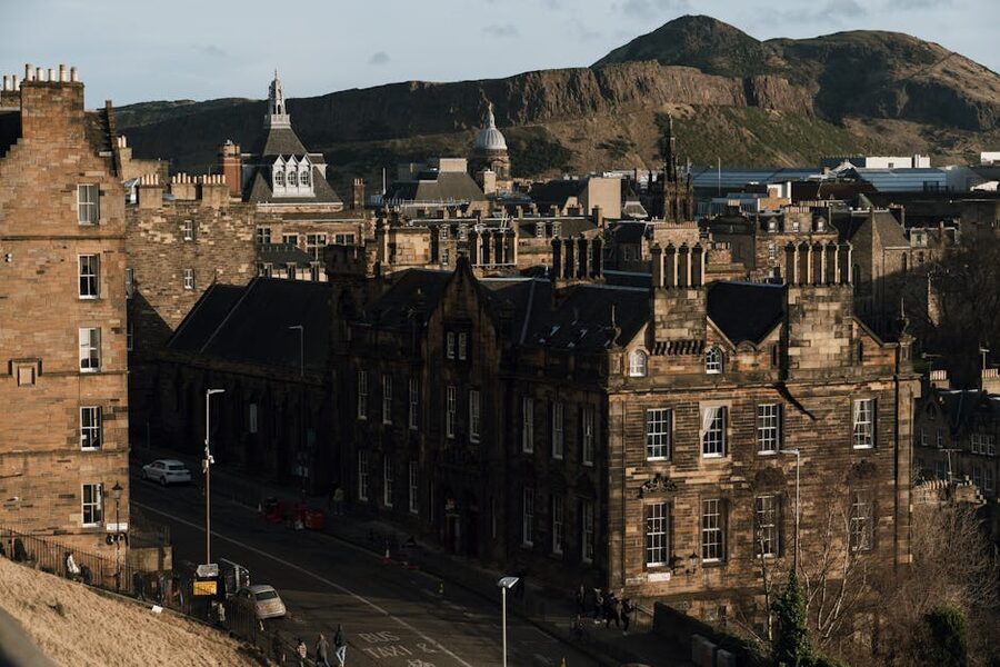 Edinburgh Old Town with Arthurs Seat skyline