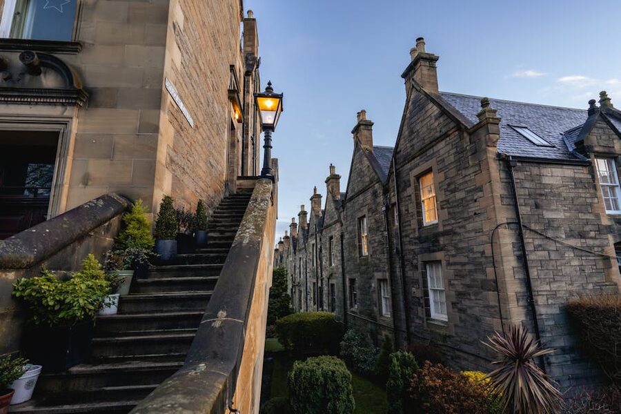 Old houses with lanterns in Edinburgh's Old Town