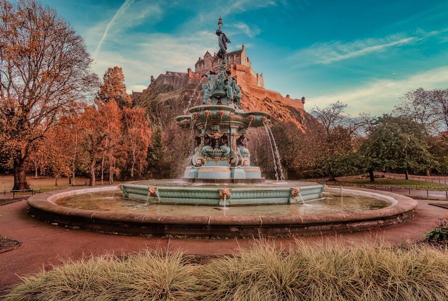 Ross Fountain Princes Street Gardens with castle behind