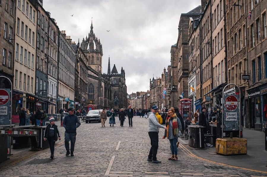 A daytime view of Edinburgh's Royal Mile near the City Chambers