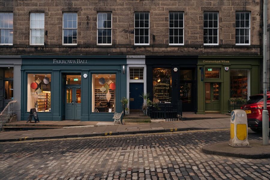 Edinburgh shopfronts at twilight