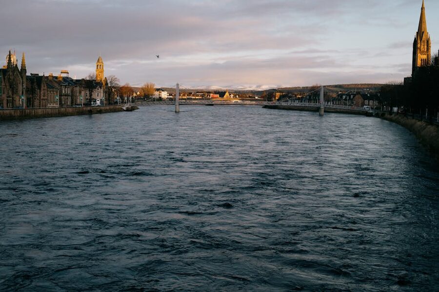Inverness River Ness at dawn with historic buildings