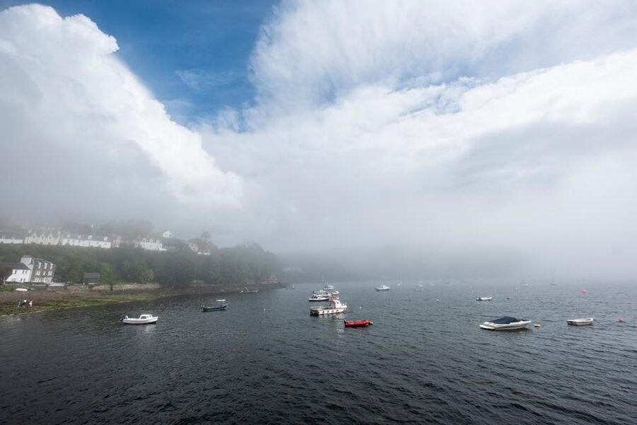 Portree harbour misty morning Isle of Skye