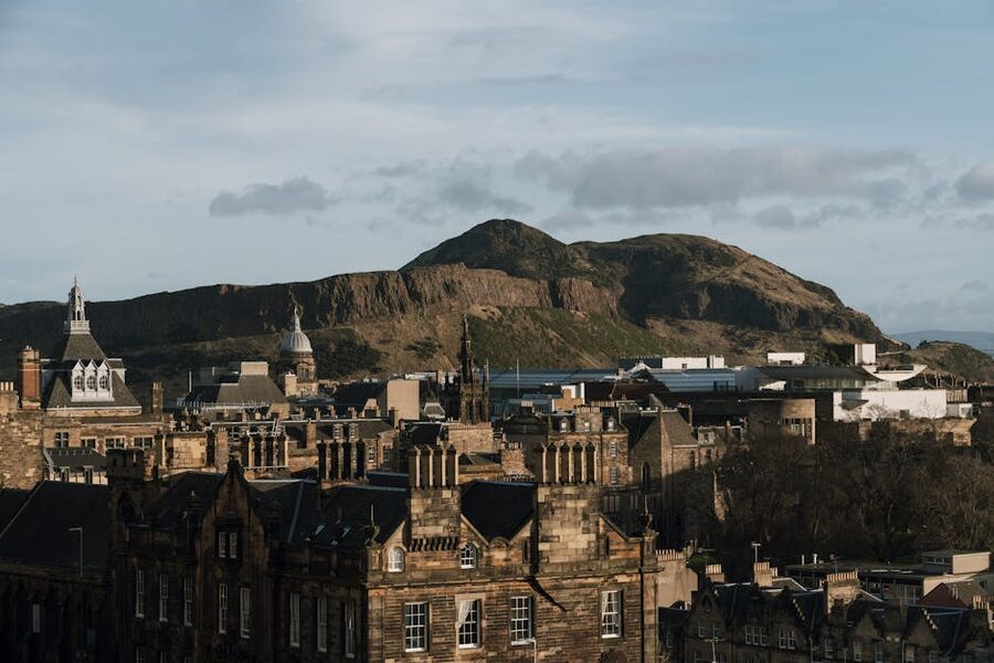 Edinburgh skyline with Arthurs Seat in background