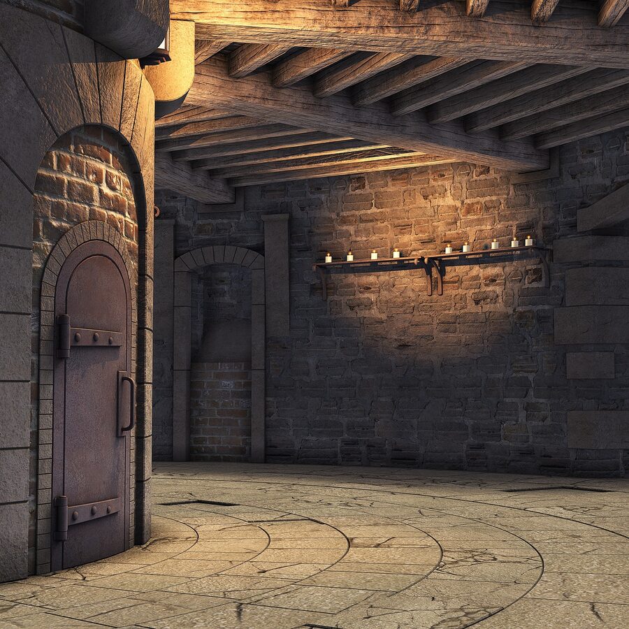 Candlelit chamber with wooden beams