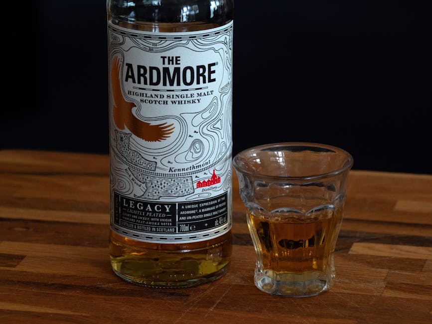 Highland single malt scotch whisky bottle and glass