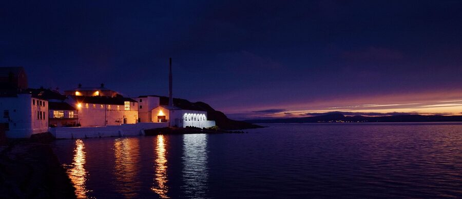 Bowmore distillery on Islay at dusk Scotland