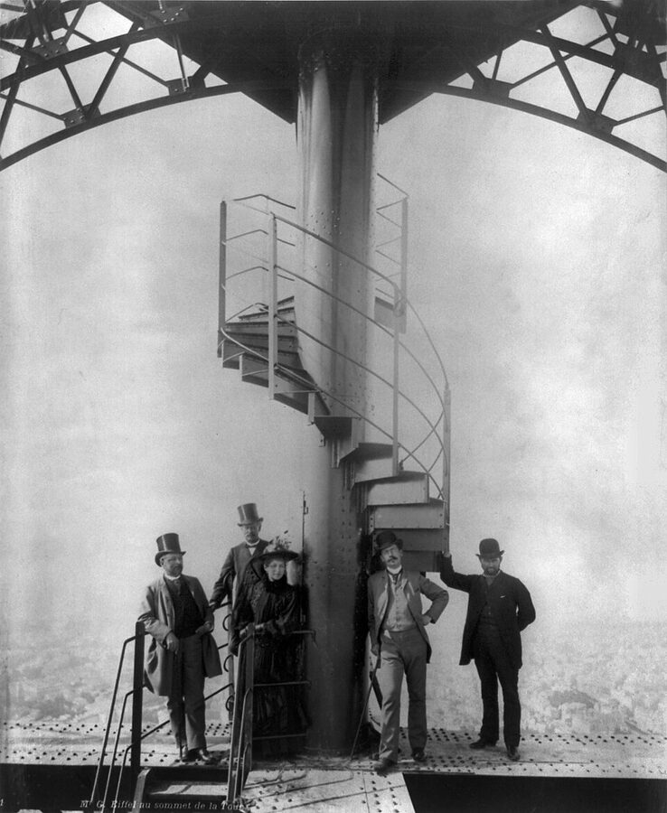Gustave Eiffel and four other people at the summit of the Eiffel Tower in 1889