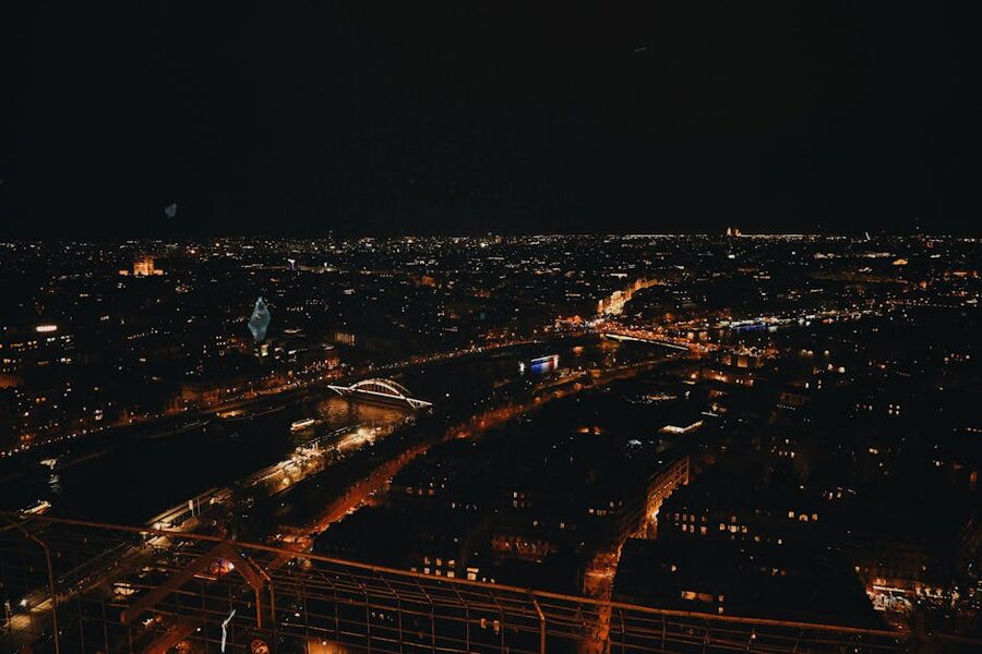 Night view of Paris from Eiffel Tower summit