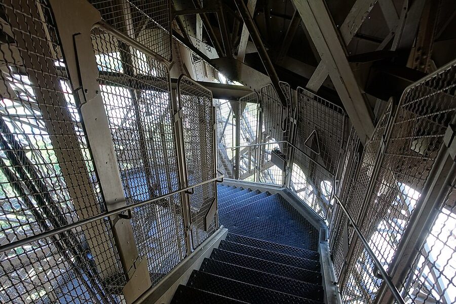 Eiffel Tower stairs climbing to the first floor