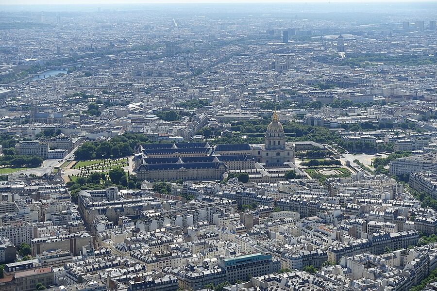 Les Invalides seen from Eiffel Tower summit in Paris