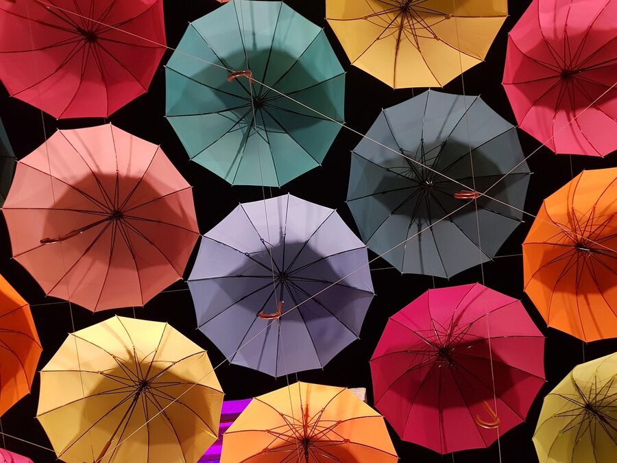 Everland rainy day crowd with umbrellas