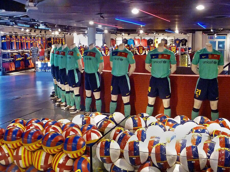 FC Barcelona player jerseys on display at the museum