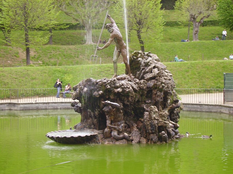 Bronze Neptune statue by Stoldo Lorenzi Boboli Gardens