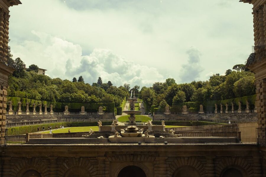 Panoramic view of Boboli Gardens with Pitti Palace Florence