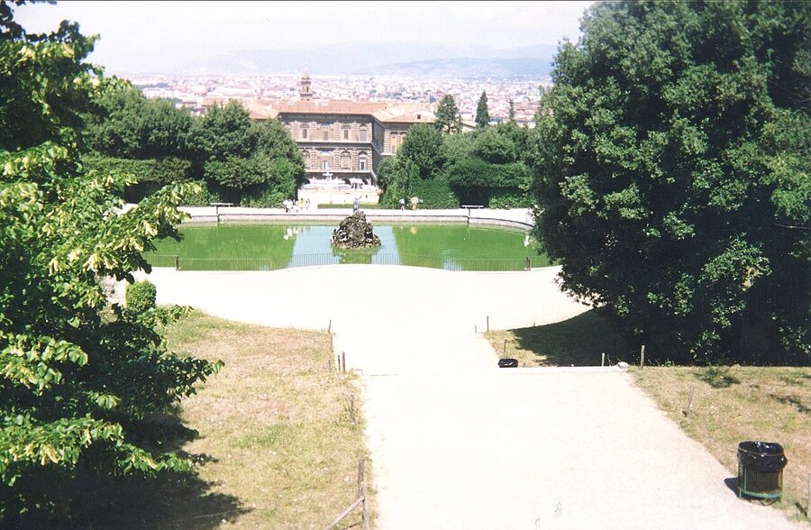 View from Boboli Gardens looking back at Pitti Palace Florence