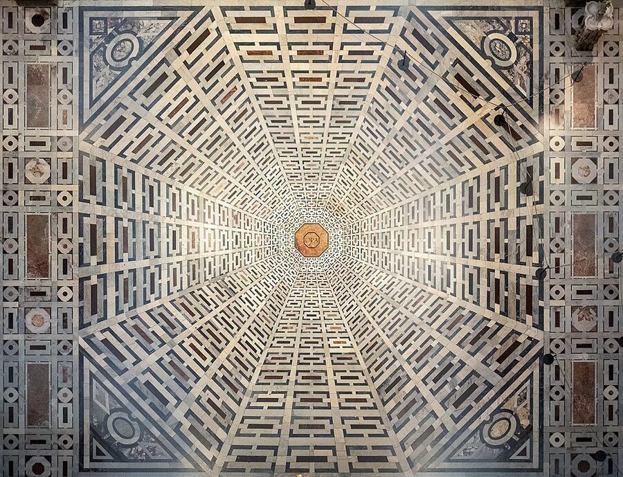 Marble floor optical illusion pattern inside Florence Duomo