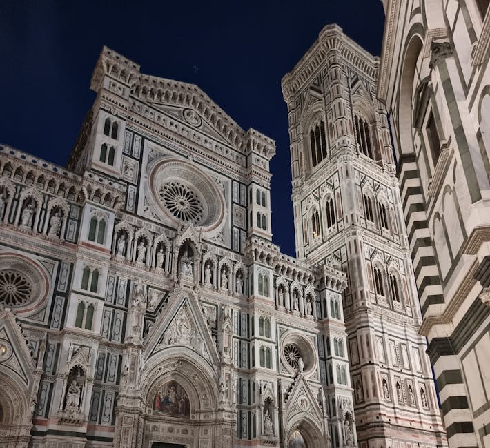 Florence Duomo facade lit up at night