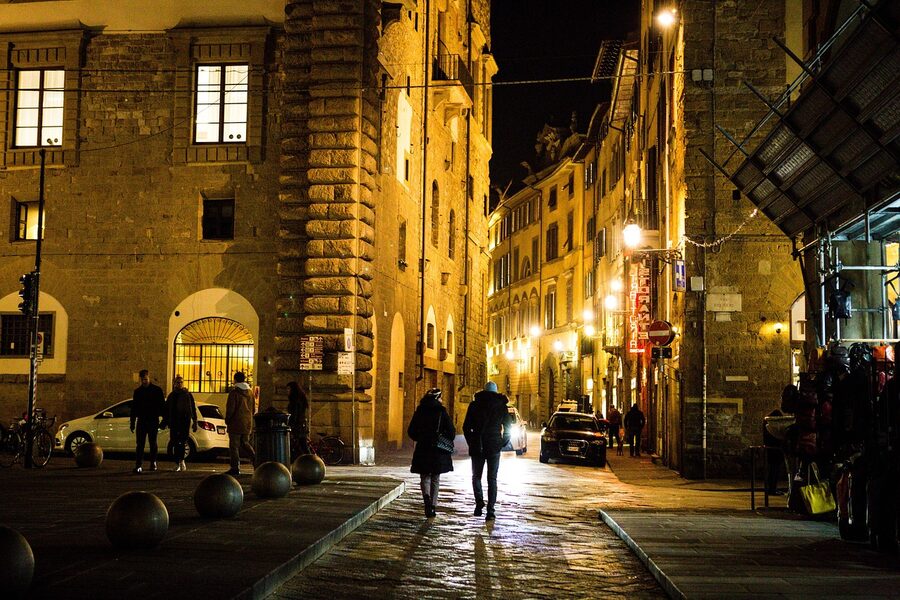 Florence street at evening with people