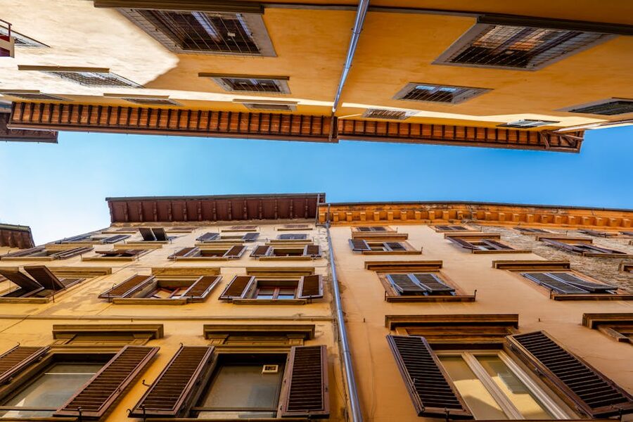 Florence narrow alley with classic Italian architecture