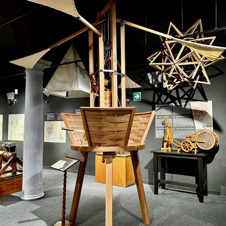 Vertical ornithopter flying machine model at the Leonardo Interactive Museum Florence