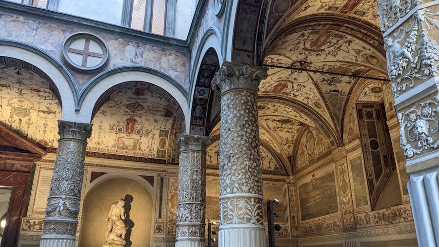 Renaissance courtyard frescoes inside Palazzo Vecchio Florence