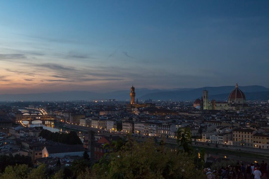 Florence at sunset over the Arno River