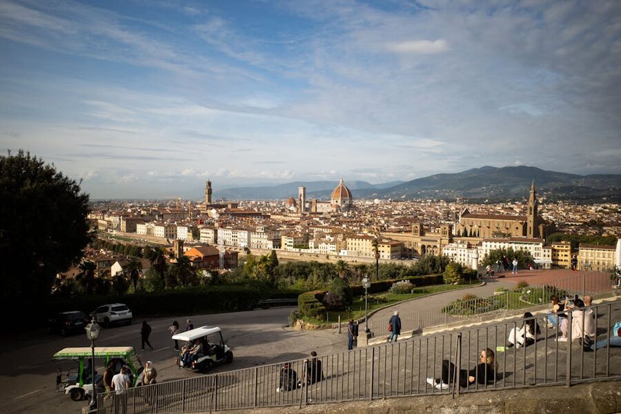 Panoramic view of Florence from Piazzale Michelangelo at sunset